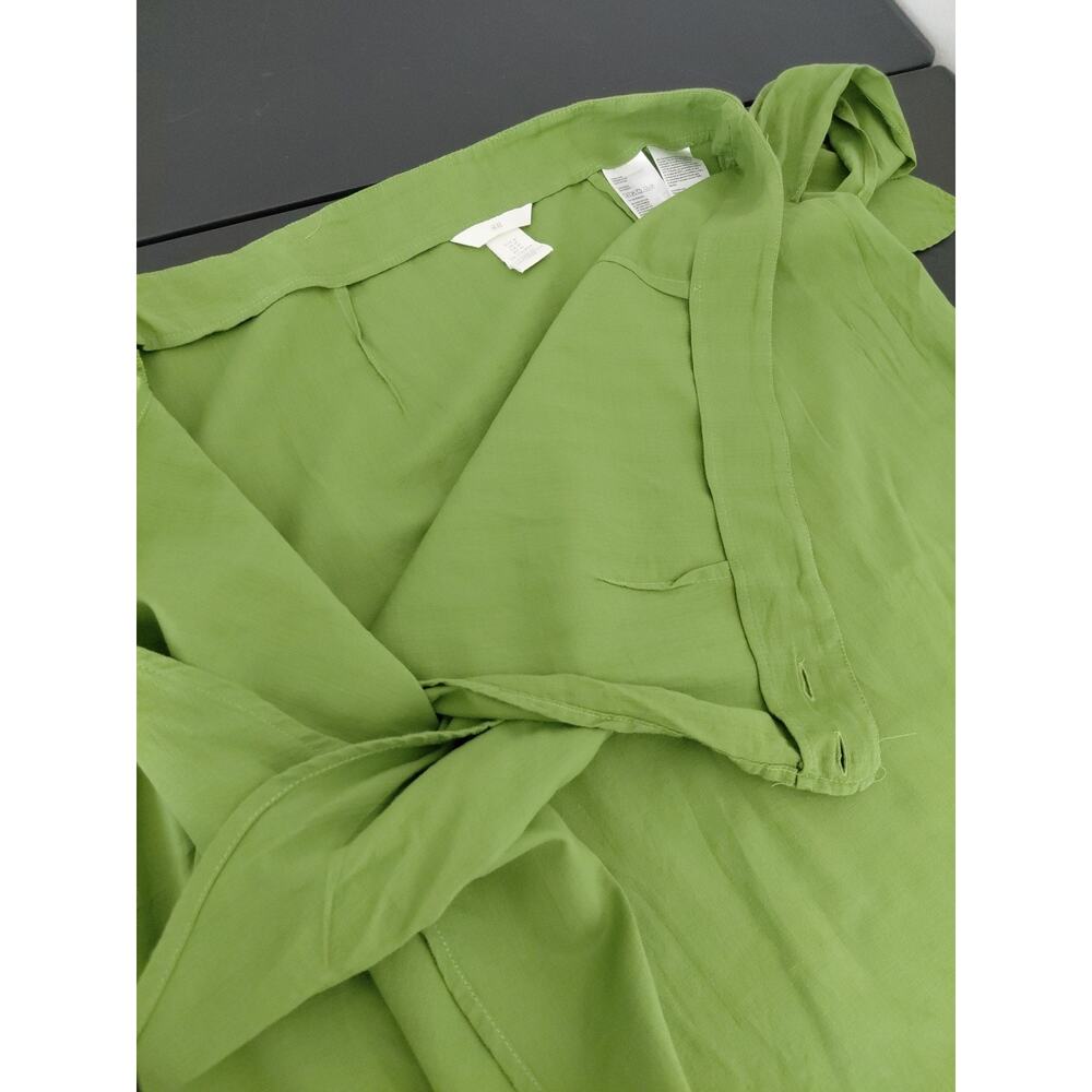 H&M Skirt Maxi Real Wrap Skirt MEDIUM 100% Cotton Lime Green Spring Summer Boho - Picture 11 of 13